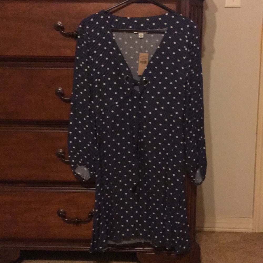 Long sleeve navy with white polka dot dress